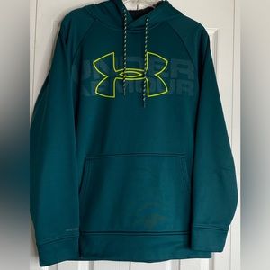 Men's Under Armour Hoodie Sweatshirt Green Yellow Kangaroo Pockets Sz Medium